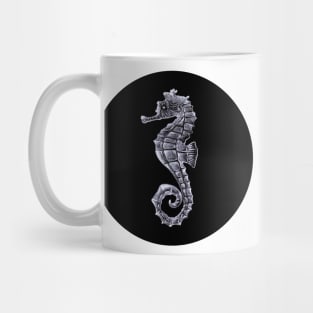 Silver Seahorse on Black Mug